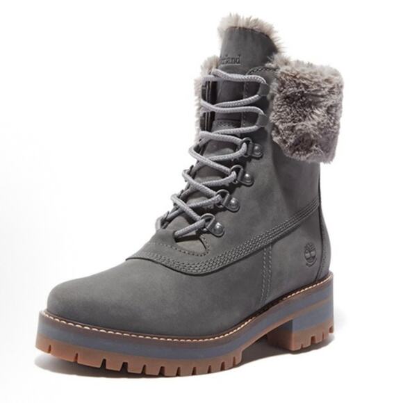 TIMBERLAND Women's 6 COURMAYEUR VALLEY 6IN Faux Fur WP Boot GRAY TB0AJGMG77 - Picture 3 of 7